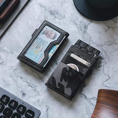 VULKIT Minimalist Wallet with ID Window & EDC Pocket, Color-Black Camo..