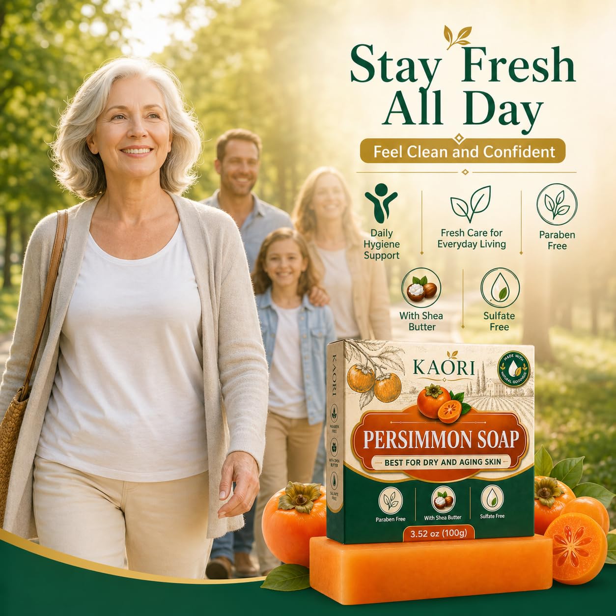 KAORI Deodorizing Persimmon Soap | Feel fresh and clean all day long | with Persimmon Extract for Men & Women (1pc)