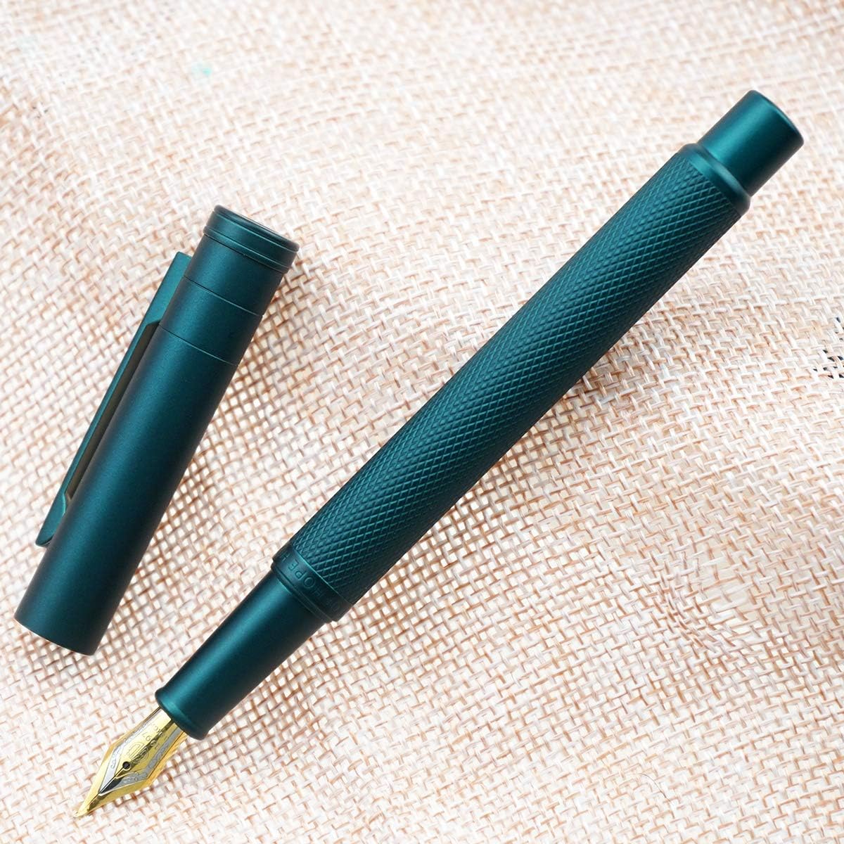 Asvine Dark Green Forest Fountain Pen Fine Nib Classic Design with Converter and Metal Pen Case Set