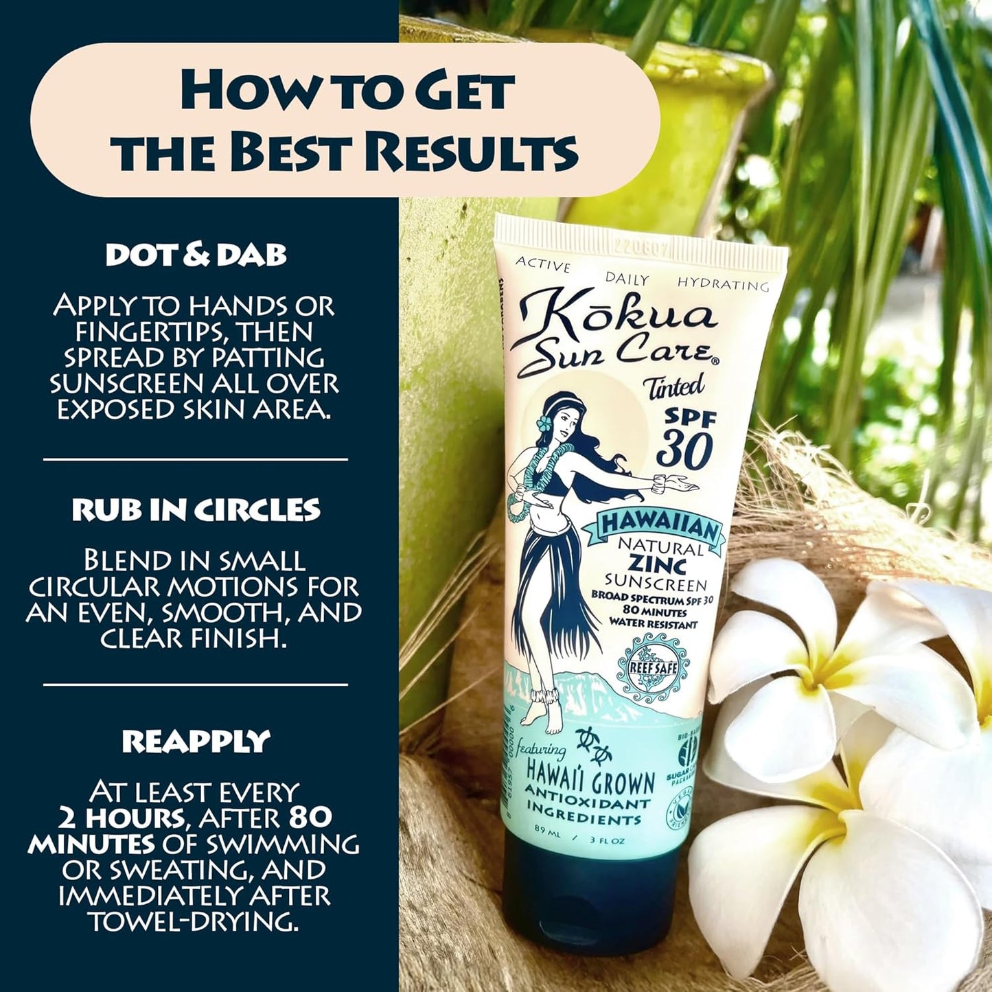 Kokua Sun Care Hawaiian Reef Safe SPF 30 | Zinc Oxide | Tinted Mineral for Face & Body...