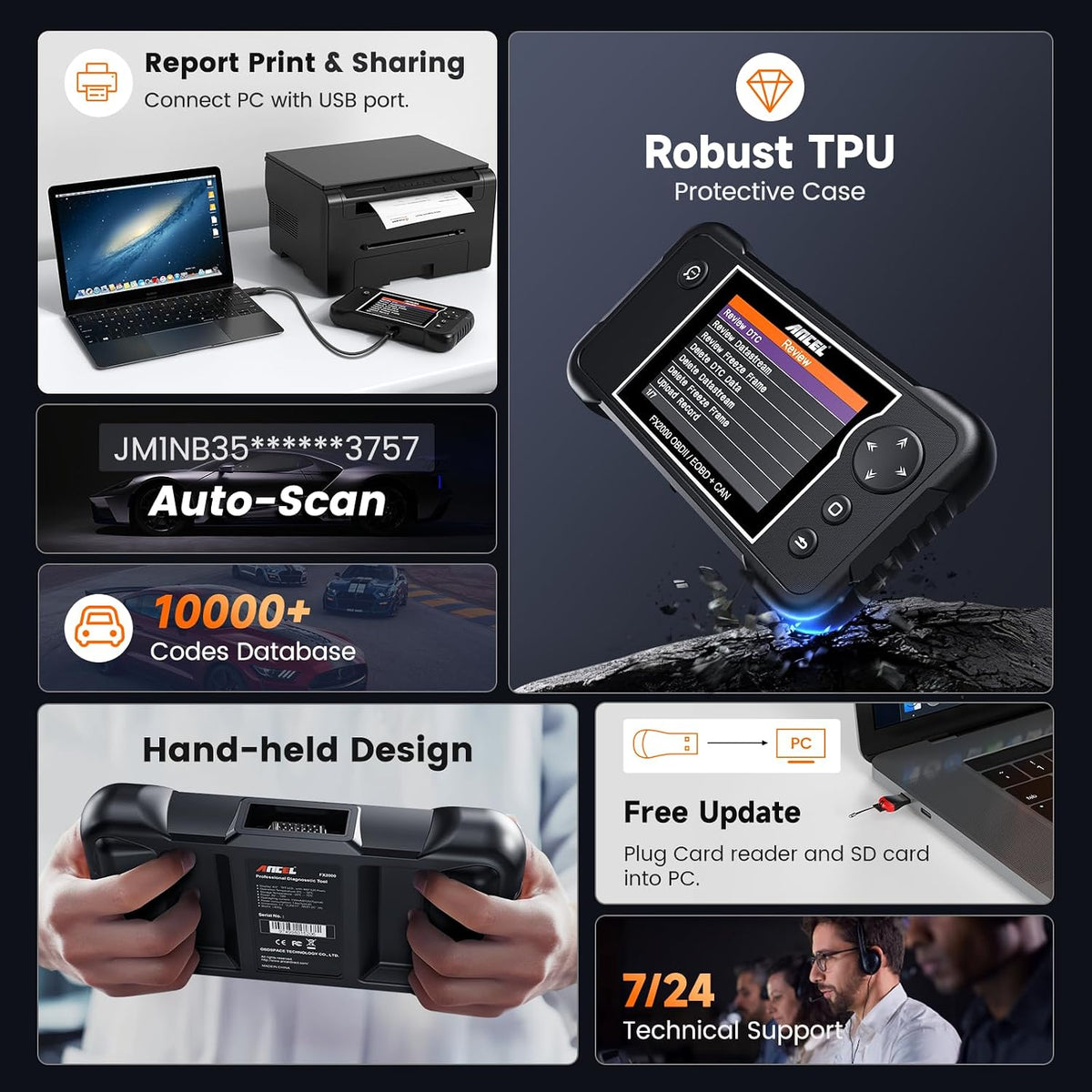 ANCEL FX2000-US OBD2 Scanner, 4-System Car Diagnostic Tool with Live Data