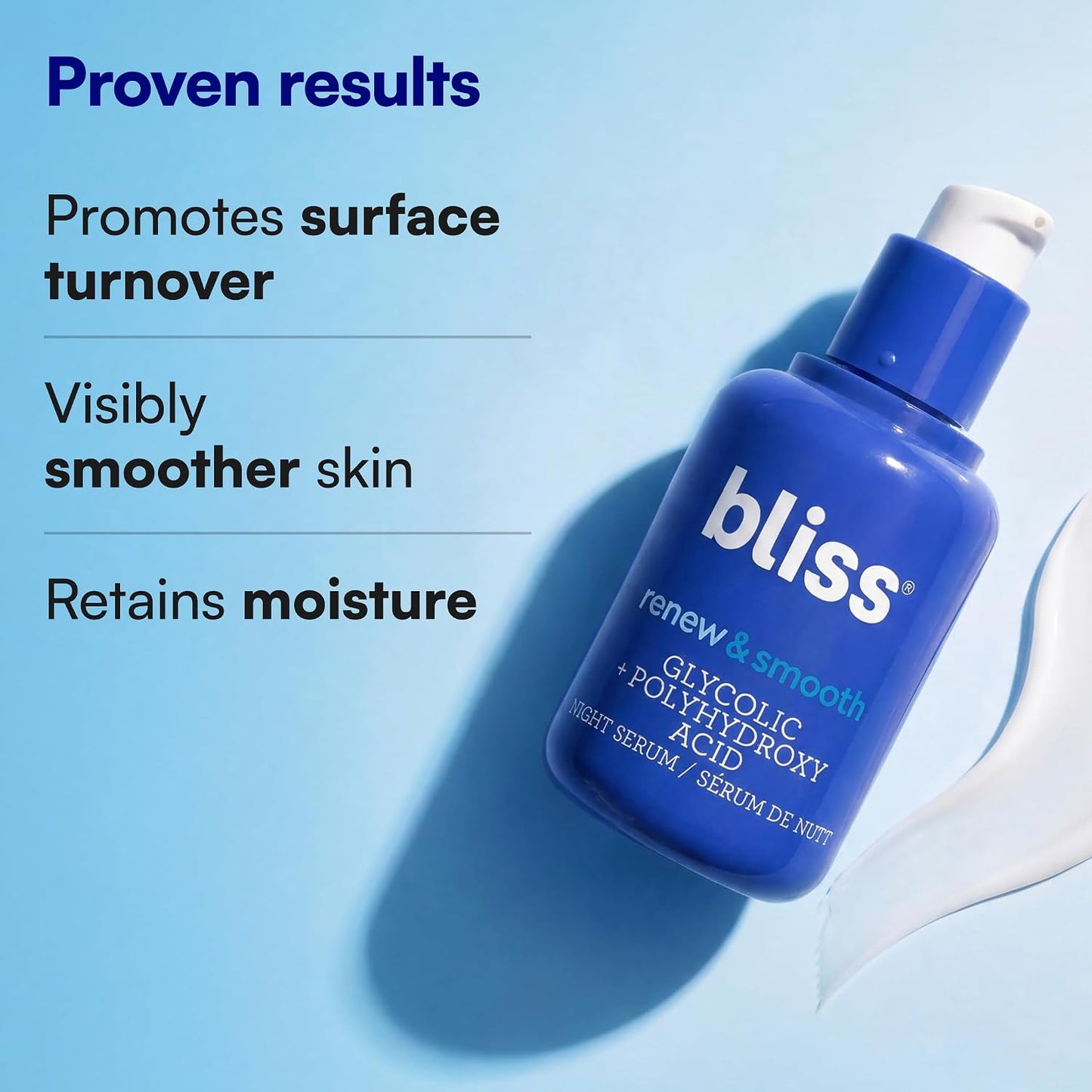 Bliss Renew & Smooth Night Serum – Glycolic Acid + Polyhydroxy Acid Exfoliating Serum - 1 Fl Oz