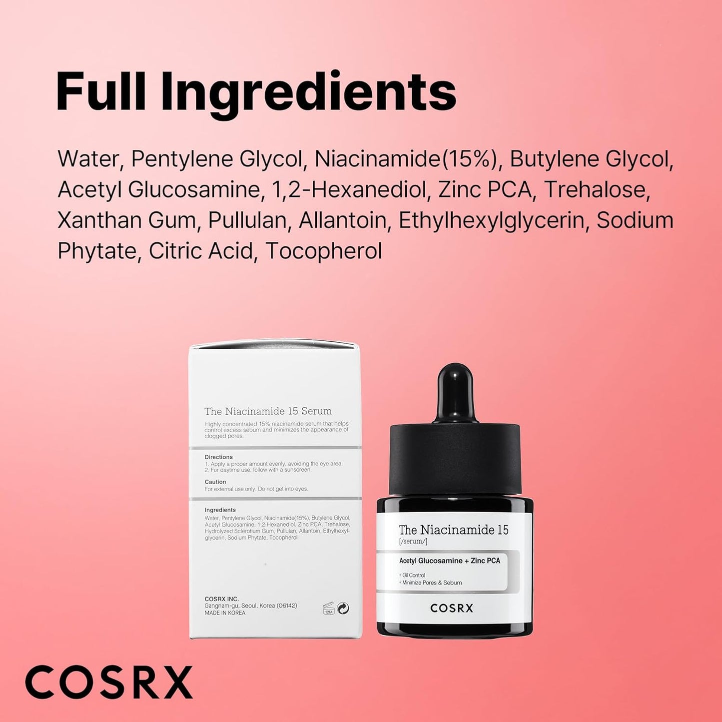 COSRX 15% Niacinamide Face Serum, 0.67 fl oz, Pore Minimizer Serum for Face