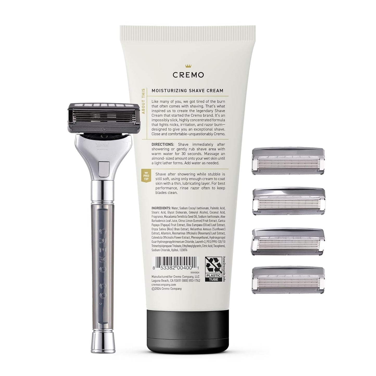 Cremo Original Shave Gift Set for Men, includes Impossibly-Slick 6 oz Shaving Cream, Chrome Barber Grade Razors..