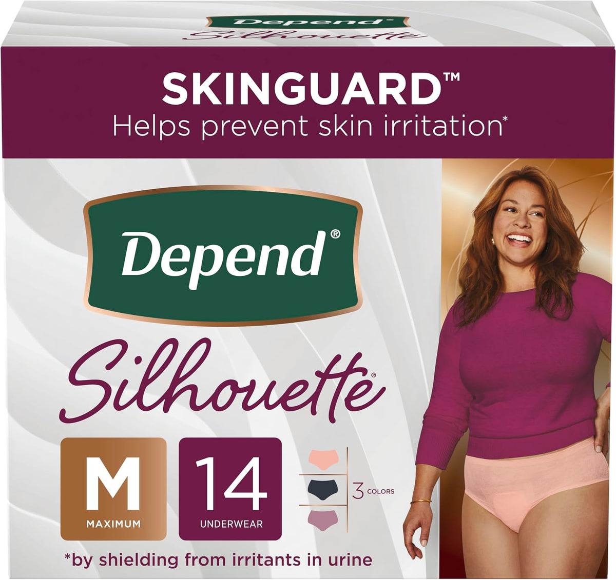 Depend Silhouette Adult Incontinence and Postpartum Underwear for Women, Medium, Maximum Absorbency..