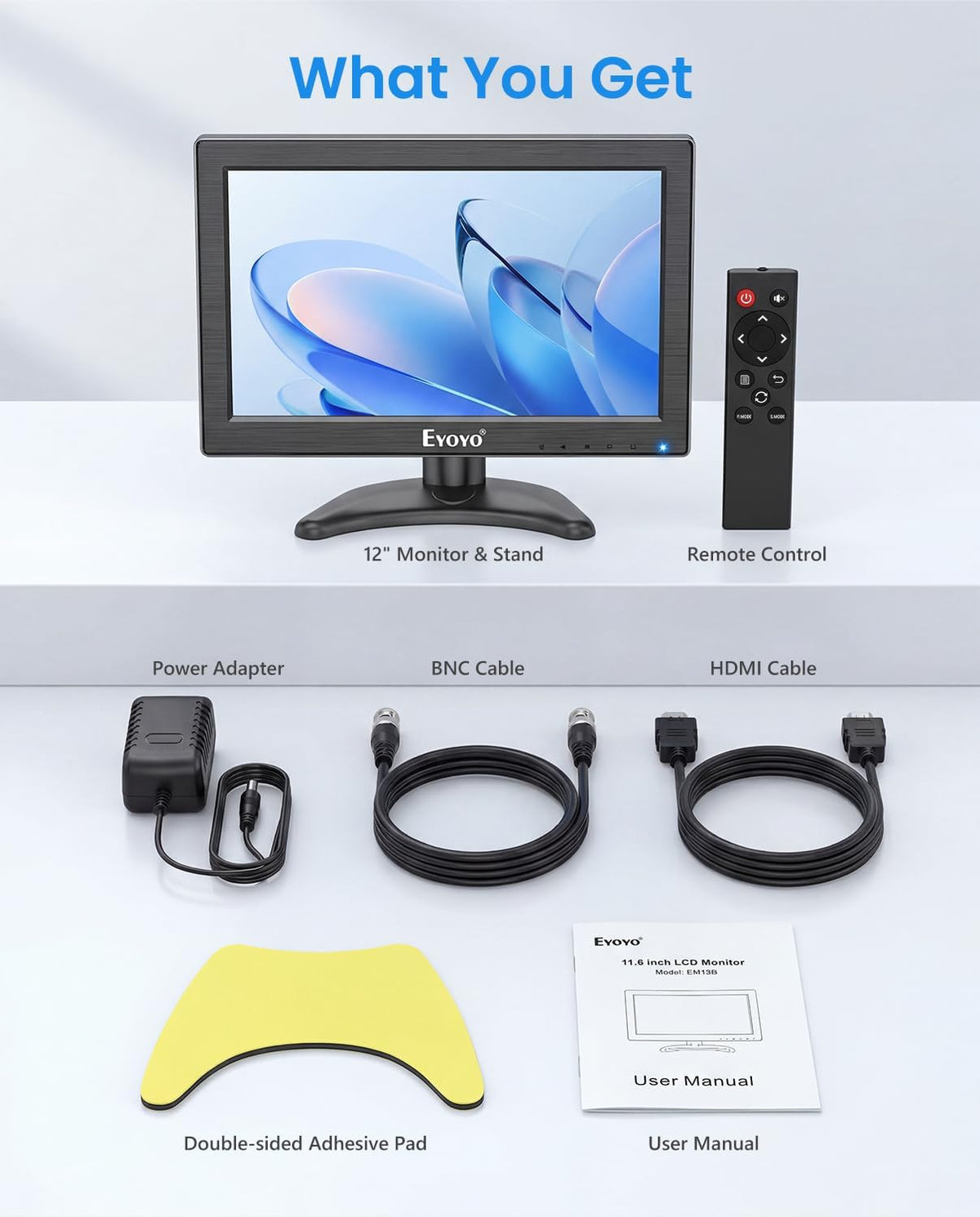 Eyoyo 12" Inch TFT LCD Monitor with AV HDMI BNC VGA Input 1366x768