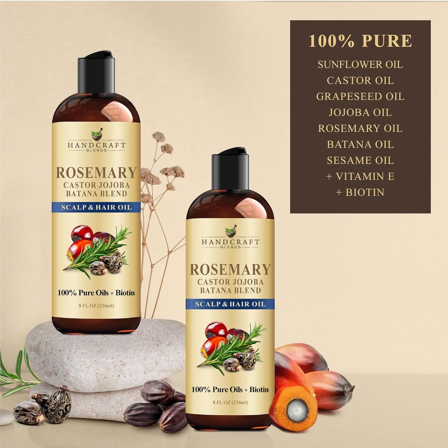 Handcraft Blends Rosemary Oil for Hair 8 Fl Oz | Nourishing Hair Oil | 100% Pure and Natural | Rosemary, Castor, Jojoba, and Batana ..