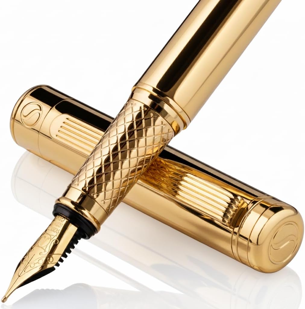 Scriveiner Stainless Steel Rollerball Pen - Stunning Luxury Metal Pen with Silver Chrome Finish..