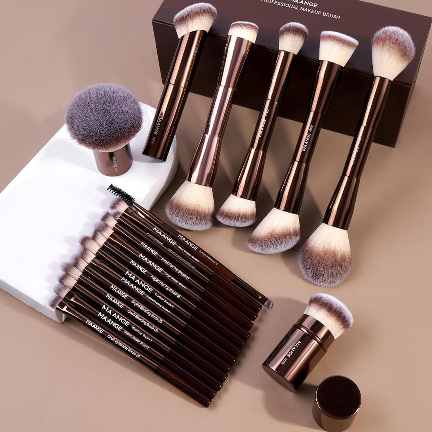 MAANGE 20 Pcs Makeup Brushes with Gift Box, Double-End Multi-functional Makeup Brushes..