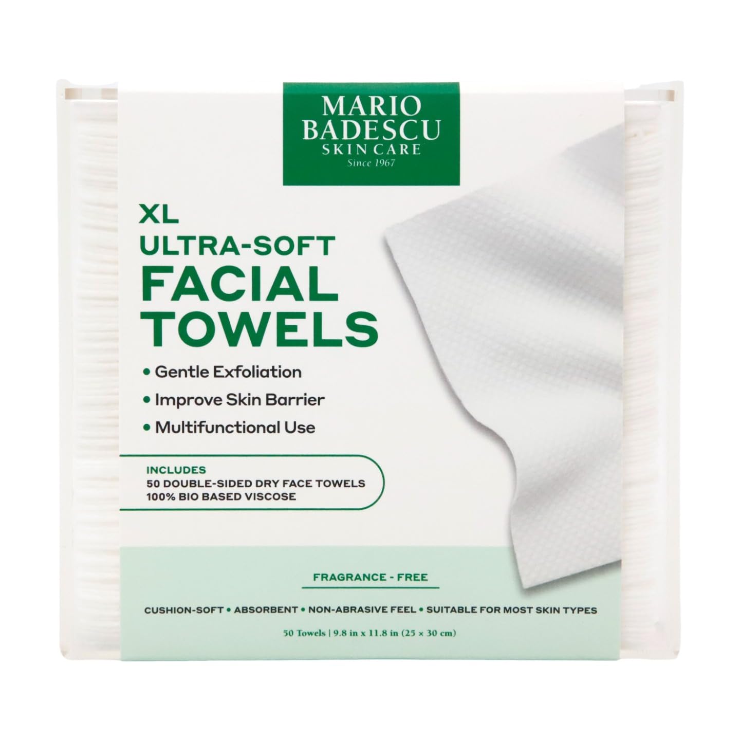 Mario Badescu Ultra-Soft Disposable Face Towels XL – 50 Count Double-Sided Dry Facial Towels, Smooth & Textured
