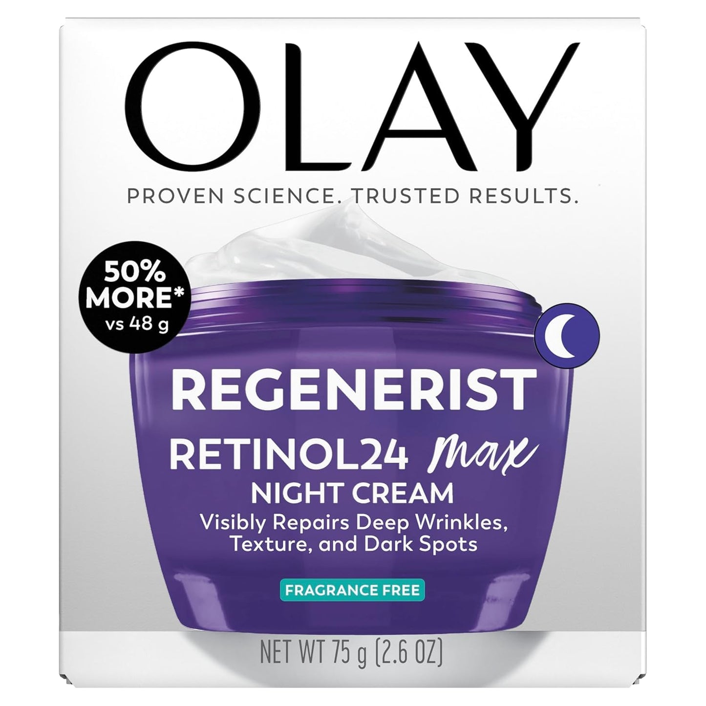 Olay Retinol Night Cream for Women - Triple Collagen Cream, Niacinamide, 2.6oz | XL Size (50% More)