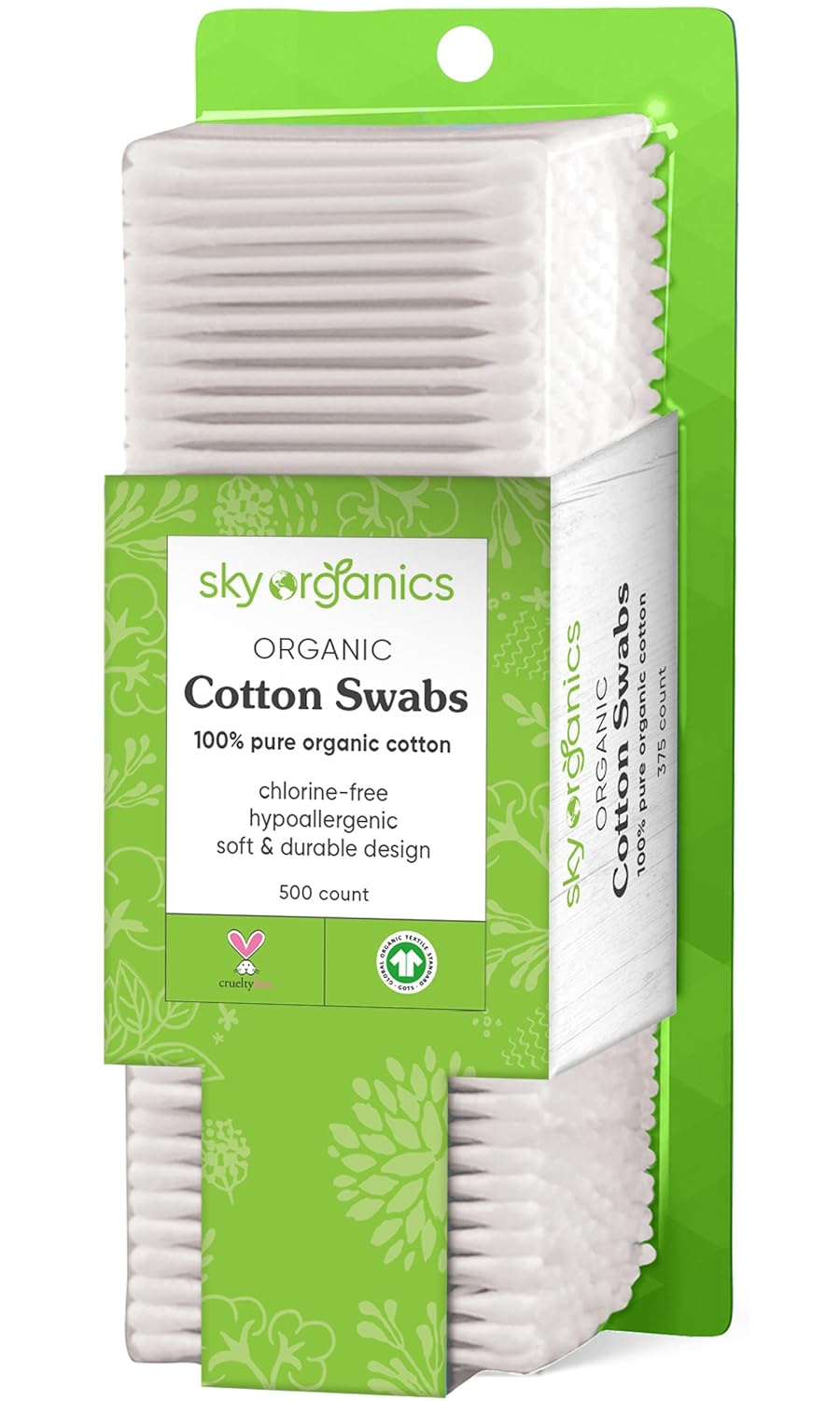 Sky Organics - Organic Cotton Swabs, 500 ct. - Ultra Soft Tips - Strong & Durable - Hypoallergenic - Chlorine Free..