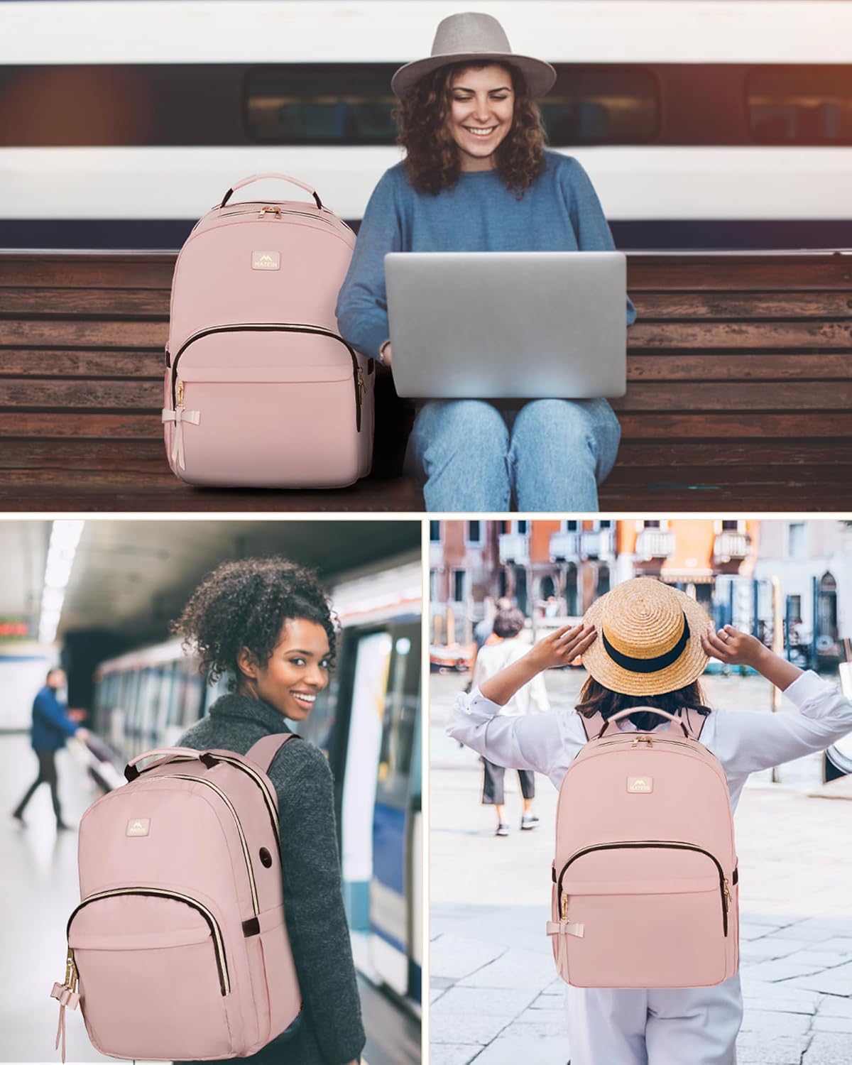MATEIN Pink Laptop Backpack, 17 Inch TSA Approved Travel Carry On Backpack for Women