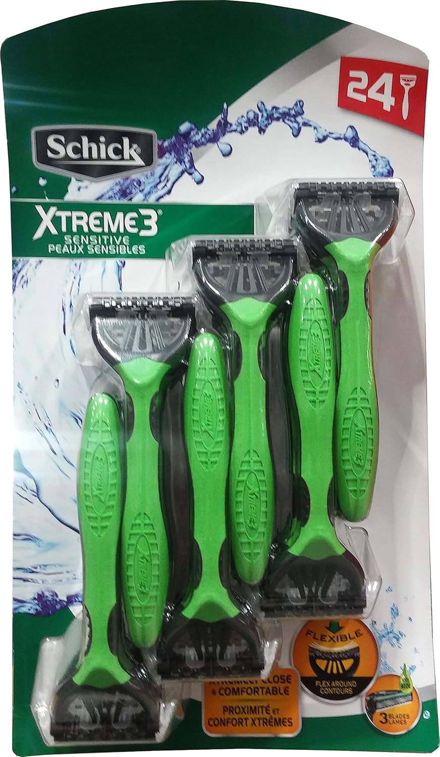 Schick Xtreme 3 Blade Sensitive Razor with Vitamin E & Aloe (24 Count) | 8 Count (Pack of 1)