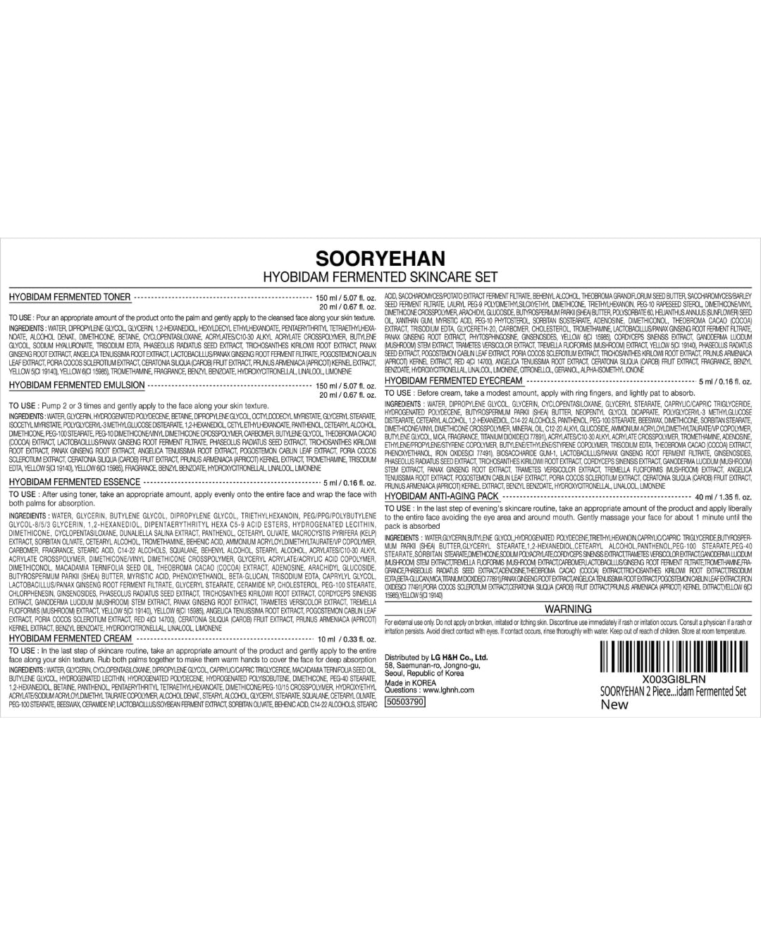 Sooryehan Hyobidam Fermented Skincare Gift Set with Wild Ginseng