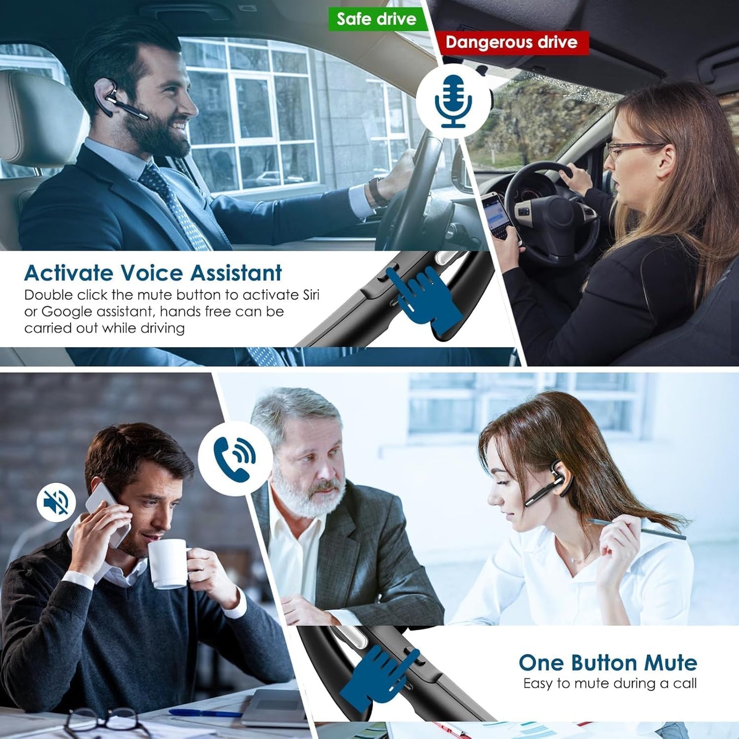 Bluetooth Headset, Wireless Bluetooth Earpiece V5.0 Hands-Free Earphones..