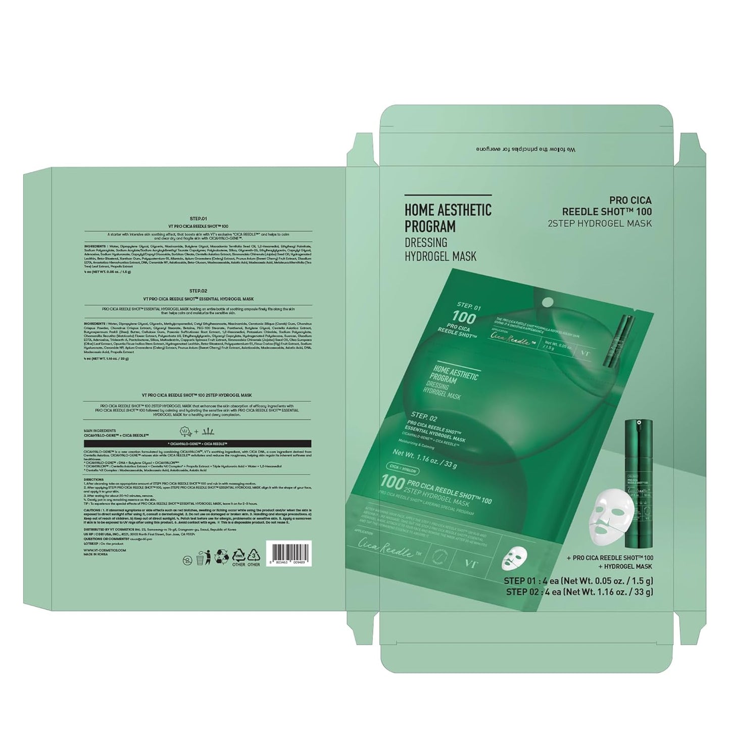 VT COSMETICS Pro Cica Reedle Shot 100 2-Step Hydrogel Mask(34.5gx4ea), Intensive Calming, Exosome Centella Asiatica..