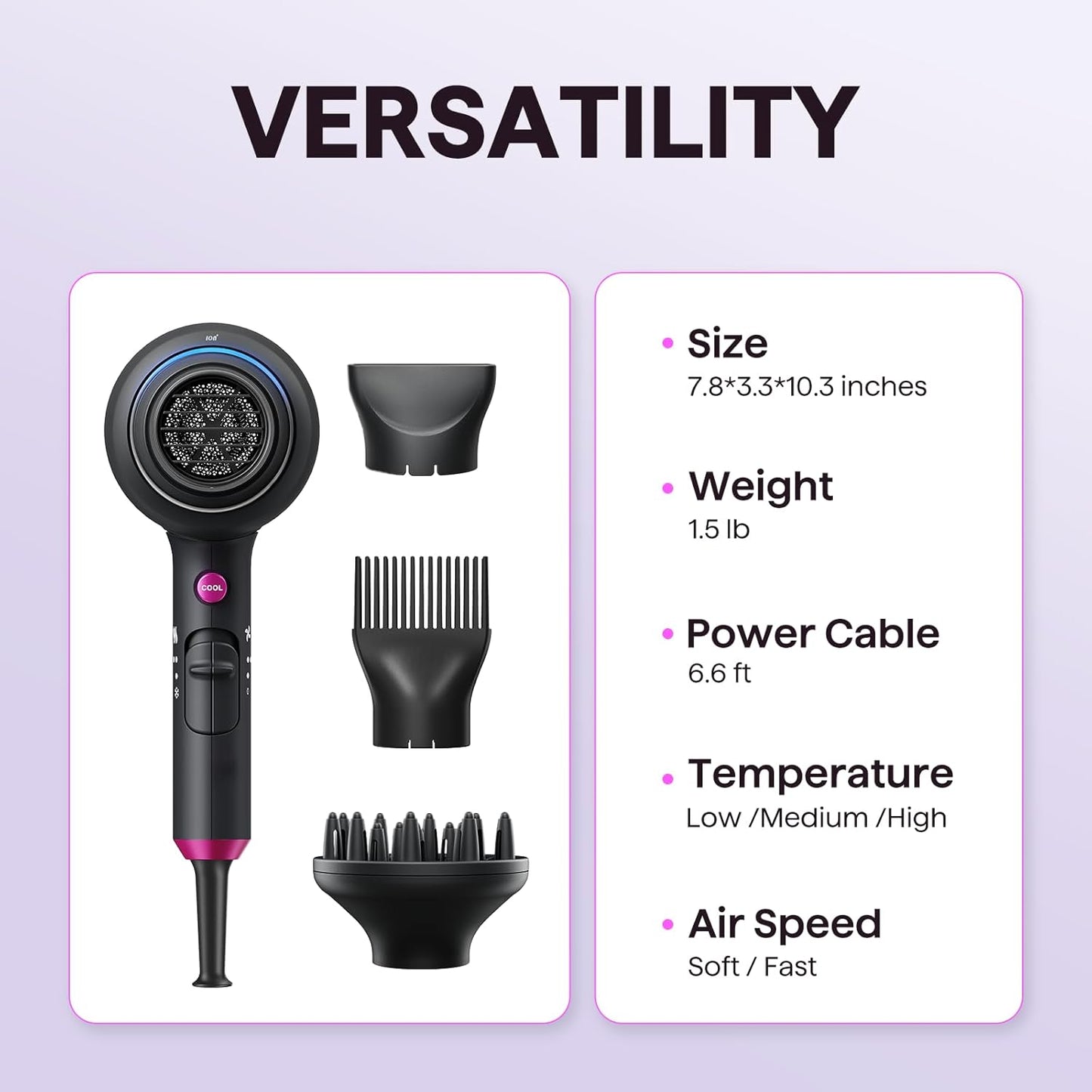 Wavytalk Hair Dryer with Diffuser, Blown Away Ionic Hair Dryer for Curly Hair with Comb, 1875W Fast Drying Blow Dryer..