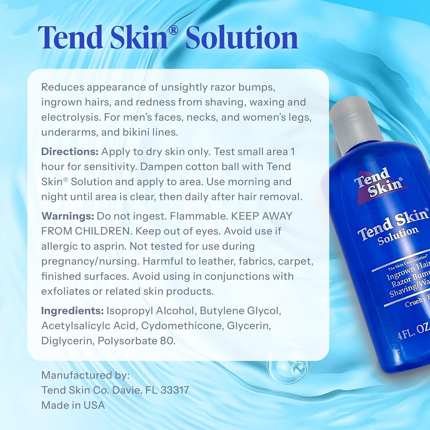 Tend Skin Solution for Razor Bumps and Ingrown Hair, 4 Oz | Solution for Unsightly Razor Burns, Post Shaving and Waxing Toner..