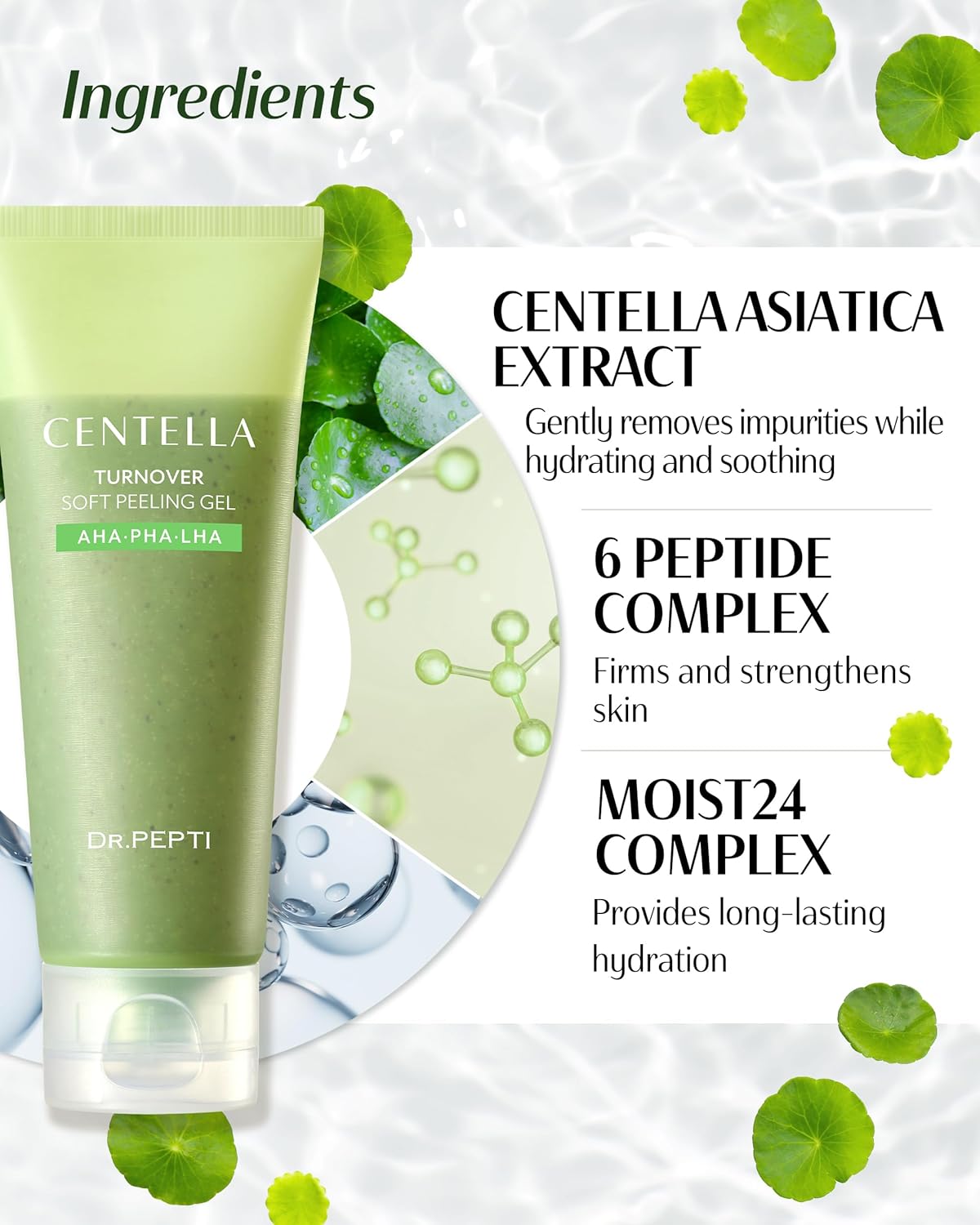 DR.PEPTI Centella Turnover Peeling Gel – Korean 4-Acid AHA BHA PHA LHA Gommage Face Exfoliator..