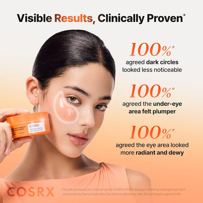 COSRX 5-PDRN Complex Collagen Gel Eye Patches for the look of Dark Circles and Uneven tone, Radiance Care for Tired Under..