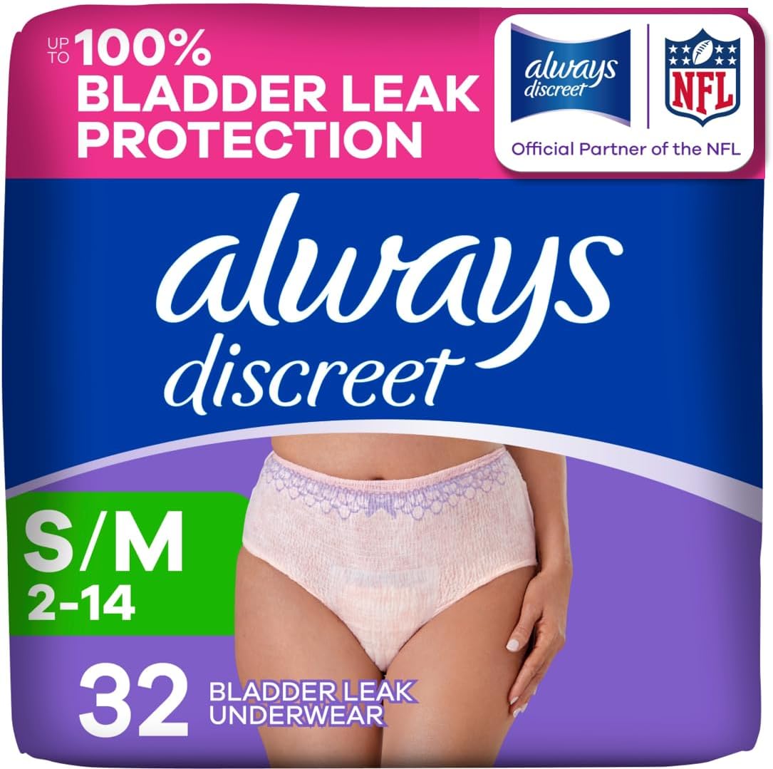 Always Discreet Adult Diapers for Women, Incontinence Underwear, Small/Medium, 32ct