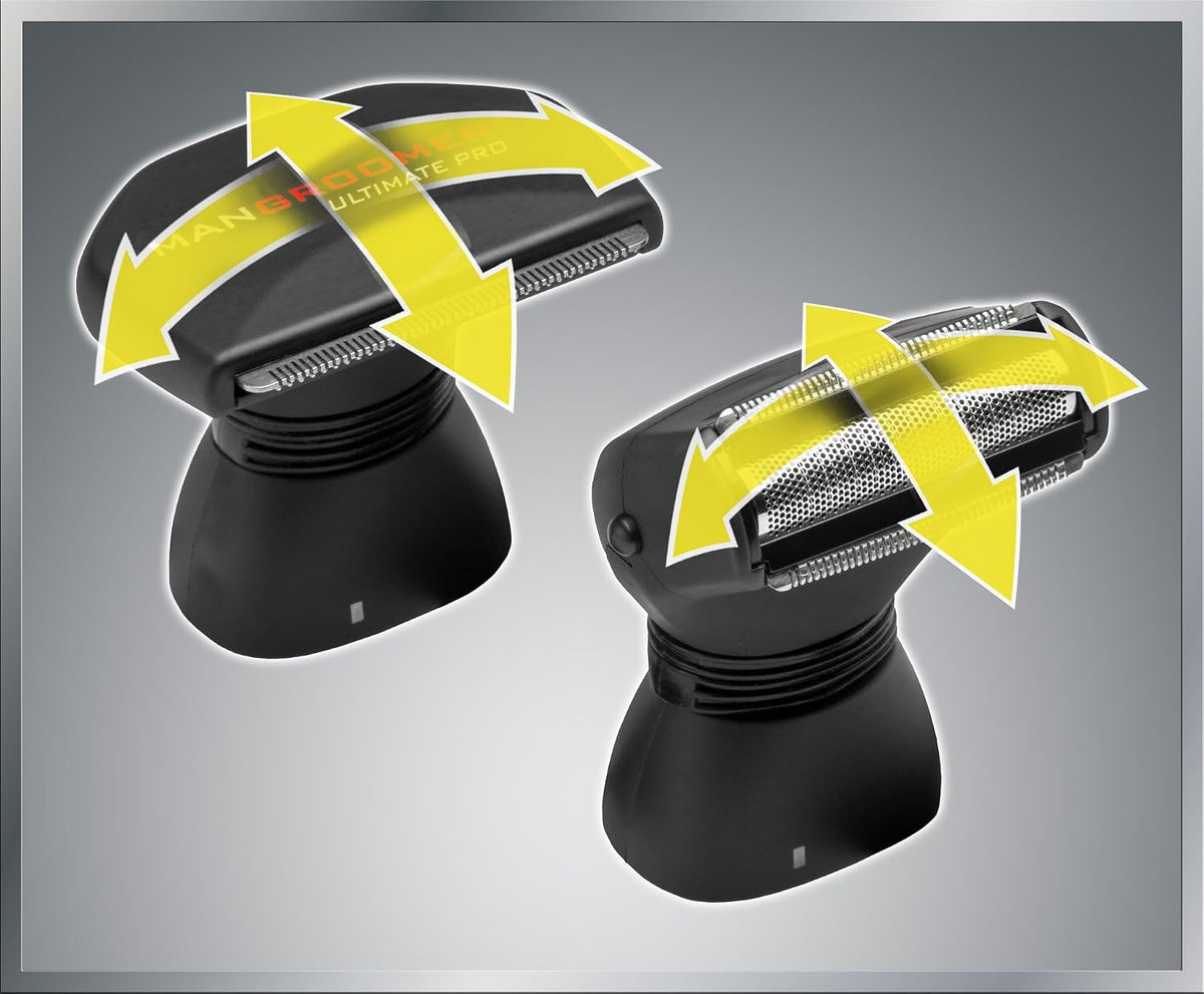 MANGROOMER Ultimate Pro Back Shaver with 2 Shock Absorber Flex Heads, Black and Red, 1 Count,& Size: 3 Piece Set