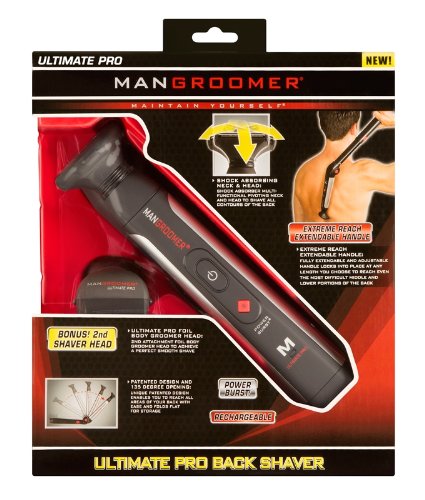 MANGROOMER Ultimate Pro Back Shaver with 2 Shock Absorber Flex Heads, Black and Red, 1 Count,& Size: 3 Piece Set
