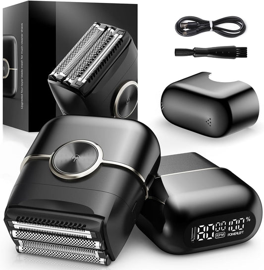 Foil Shavers for Men:Mini Electric Razor for Men, Travel, Home & Daily Grooming - 𝟒 𝐅𝐥𝐨𝐚𝐭𝐢𝐧𝐠 𝐁𝐥𝐚𝐝𝐞𝐬, 𝟐 𝐒𝐩𝐞𝐞𝐝𝐬..