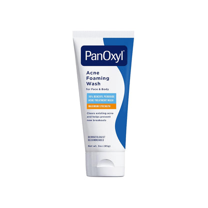 PanOxyl Acne Foaming Wash for face &amp; body Benzoyl Peroxide 10% Maximum Strength Antimicrobial, 3 oz. - Travel Size