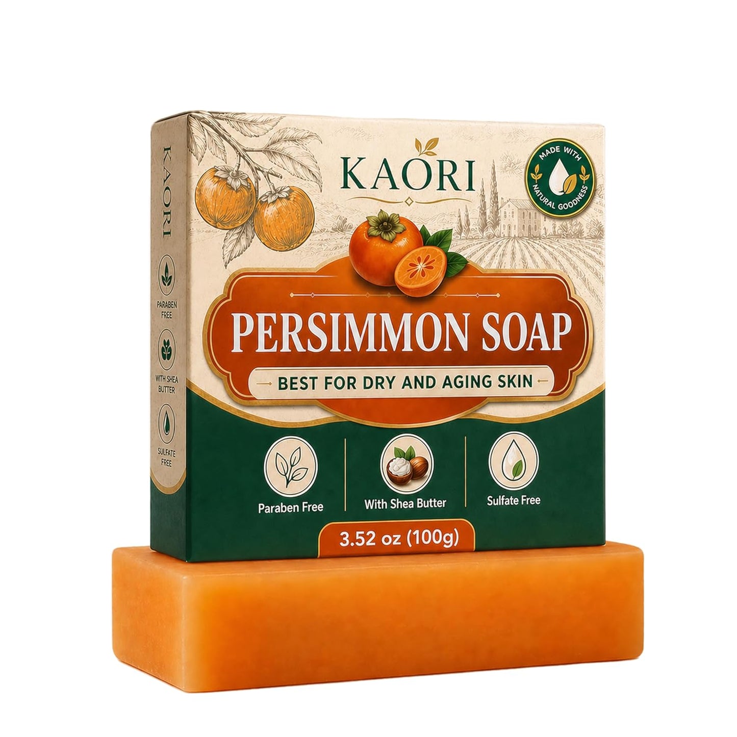 KAORI Deodorizing Persimmon Soap | Feel fresh and clean all day long | with Persimmon Extract for Men & Women (1pc)