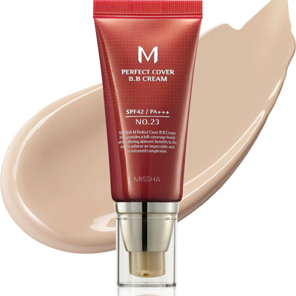 MISSHA M Perfect Cover BB Cream No.23 Natural Beige -Light/Medium with Cool/Neutral Undertone SPF 42 PA +++ 1.69 Fl Oz..