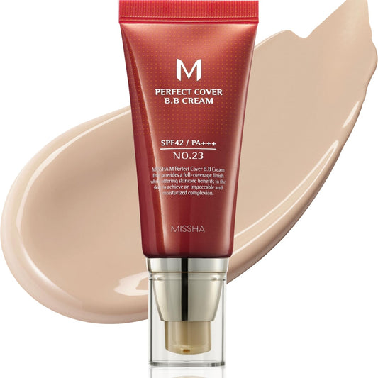 MISSHA M Perfect Cover BB Cream No.23 Natural Beige -Light/Medium with Cool/Neutral Undertone SPF 42 PA +++ 1.69 Fl Oz..