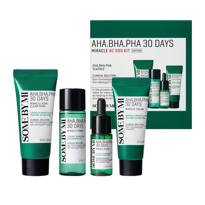 SOME BY MI AHA BHA PHA 30Days Miracle AC SOS Kit - Toner 1.01Oz, Serum 0.33Oz, Cream 0.7Oz, Foam 1.01Oz..