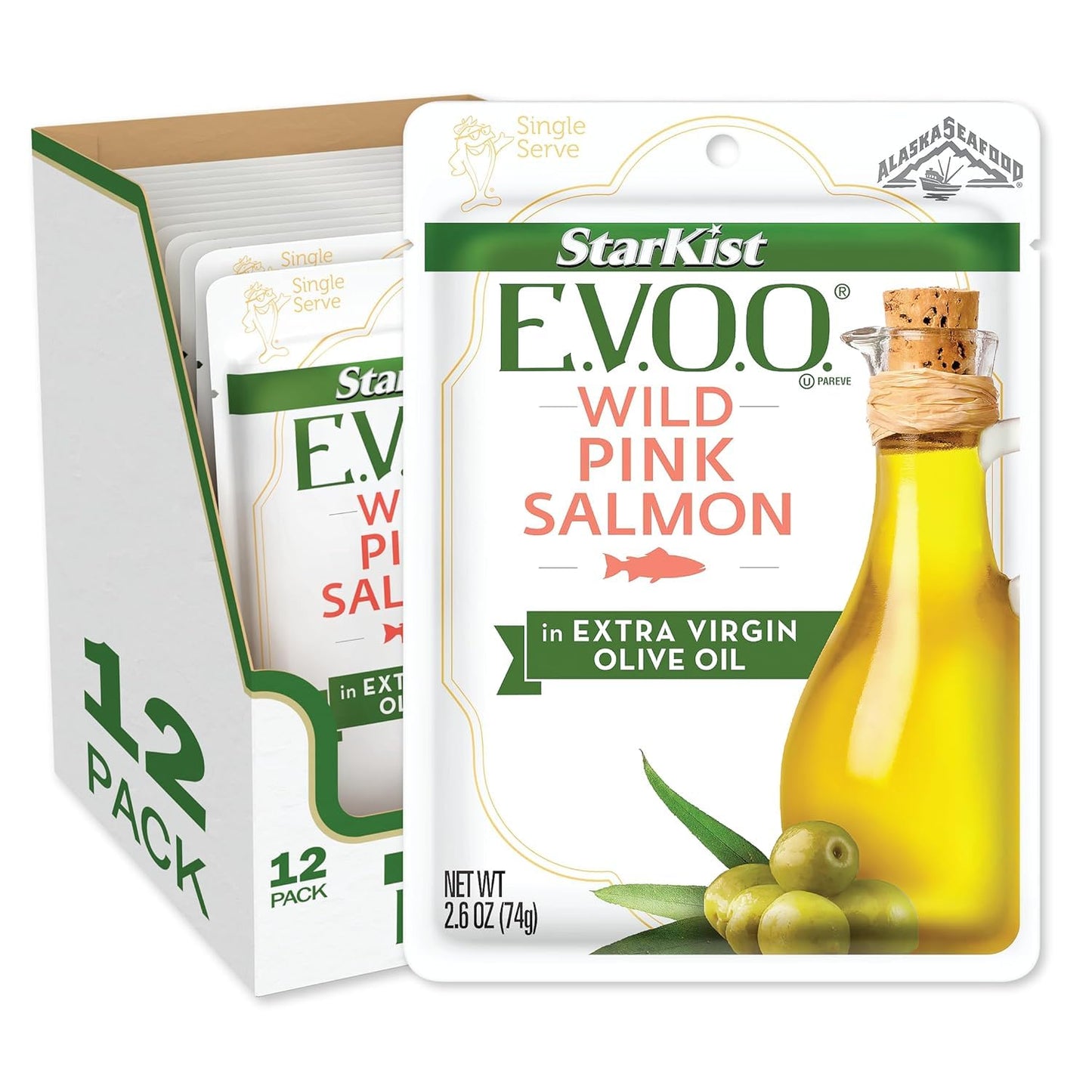 StarKist E.V.O.O. Wild-Caught Pink Salmon, 2.6 Oz, Pack of 12, Flavor- Extra Virgin Olive Oil, Size- 2.6 Ounce (Pack of 12)
