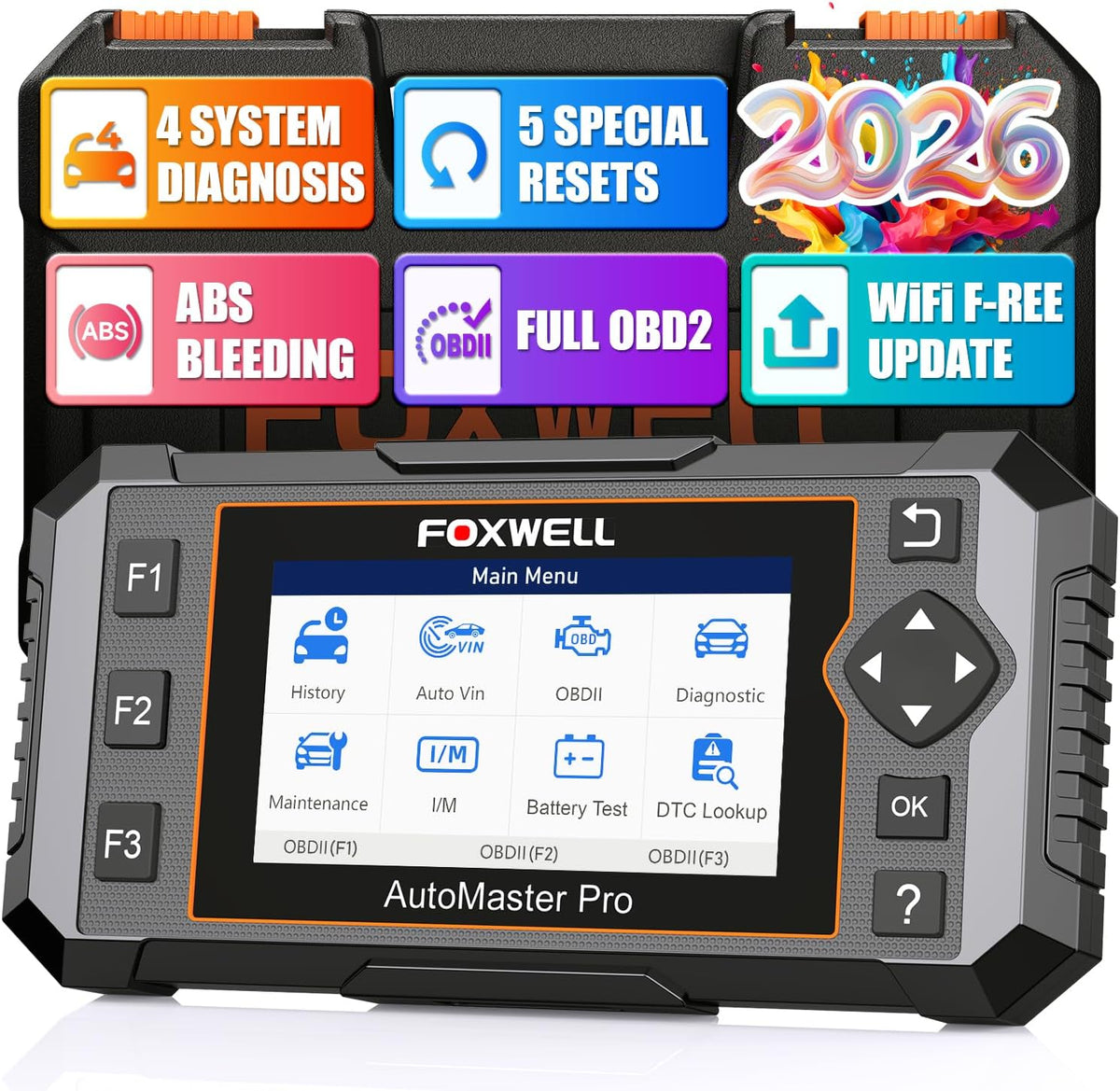 Upgrade of NT604, 2026 FOXWELL NT614 Elite OBD2 Scanner with 5 Resets (ABS Bleeding, EPB, Oil, SAS, Throttle)..