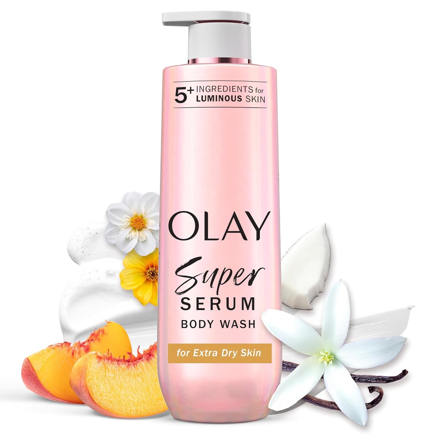 Olay Super Serum Body Wash for Extra Dry Skin, 24hr Long Lasting Rich Hydration, 5+ Ingredient Complex for Bright, Even, Firm, & Luminous Skin..