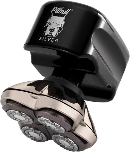 Skull Shaver Pitbull Silver PRO SX5 — Head & Face Shaver for Bald Men | Cordless Wet/Dry Rotary Razor
