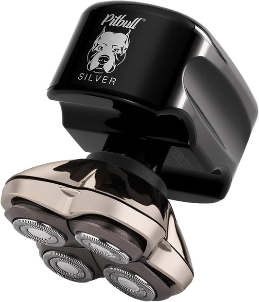 Skull Shaver Pitbull Silver PRO SX5 — Head & Face Shaver for Bald Men | Cordless Wet/Dry Rotary Razor