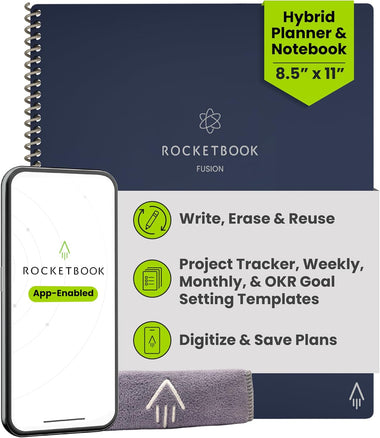 Rocketbook Fusion Hybrid Reusable Planner Notebook, Executive 6x8.8, Blue