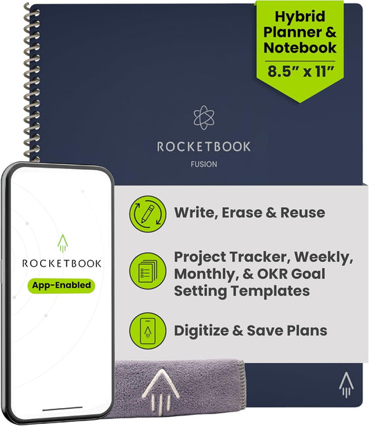 Rocketbook Fusion Hybrid Reusable Planner Notebook, Executive 6x8.8, Blue