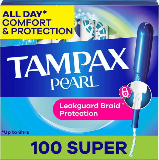 Tampax Pearl Tampons for Women, with LeakGuard Braid, Super Absorbency