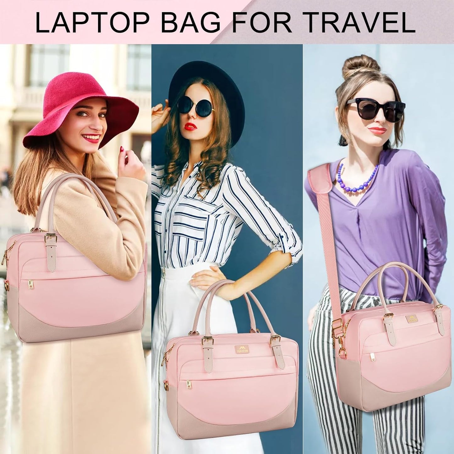 MATEIN Laptop Bag for Women, 15.6 inch Computer Briefcase Sleeve Case, Pink