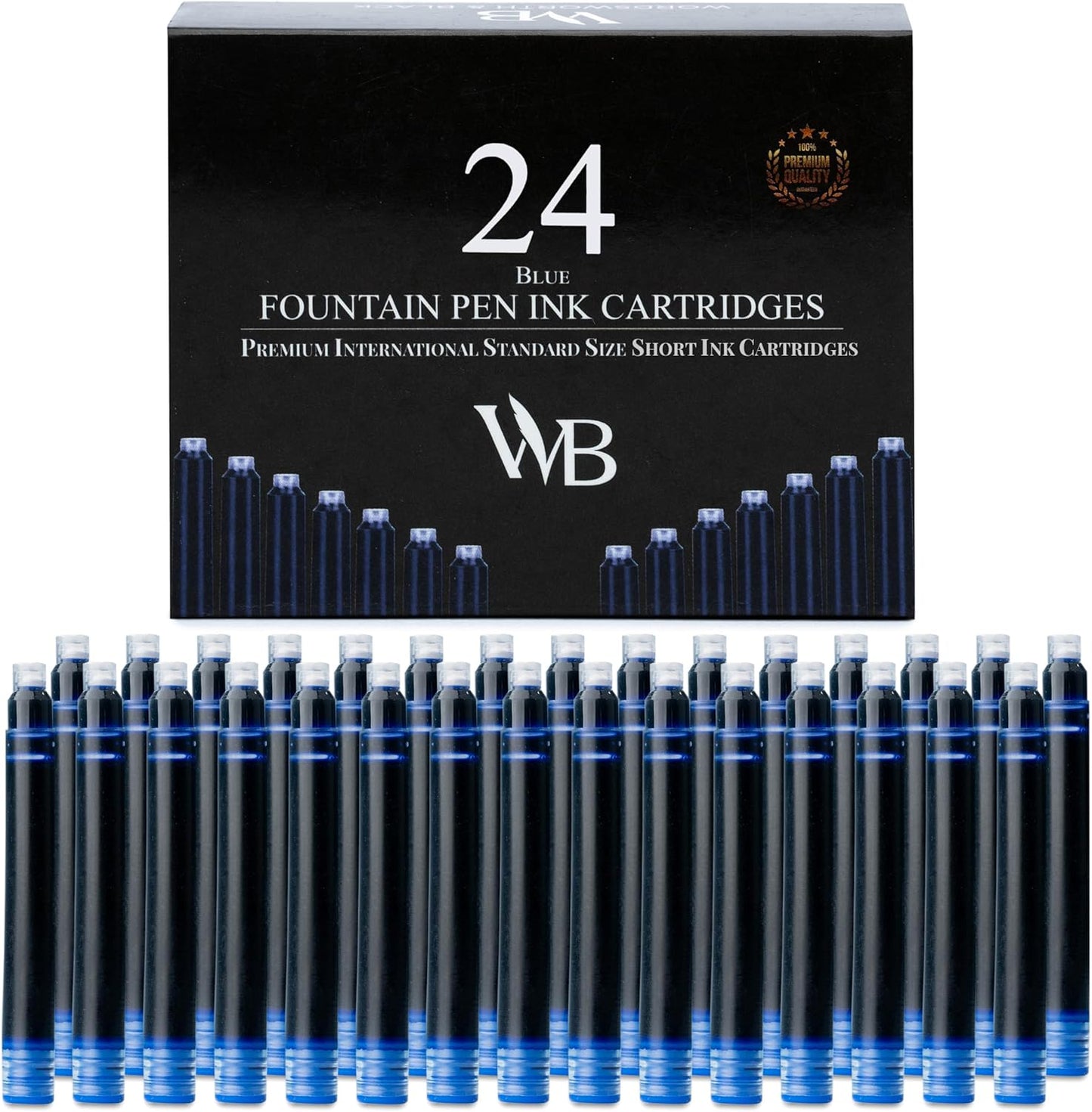 Wordsworth & Black 24 Pack Fountain Pen Ink Refills - Set of 24 Blue Ink Cartridges