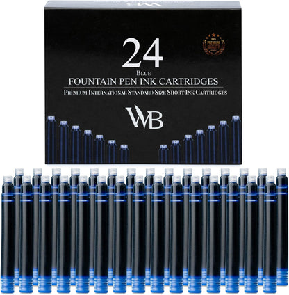 Wordsworth & Black 24 Pack Fountain Pen Ink Refills - Set of 24 Blue Ink Cartridges