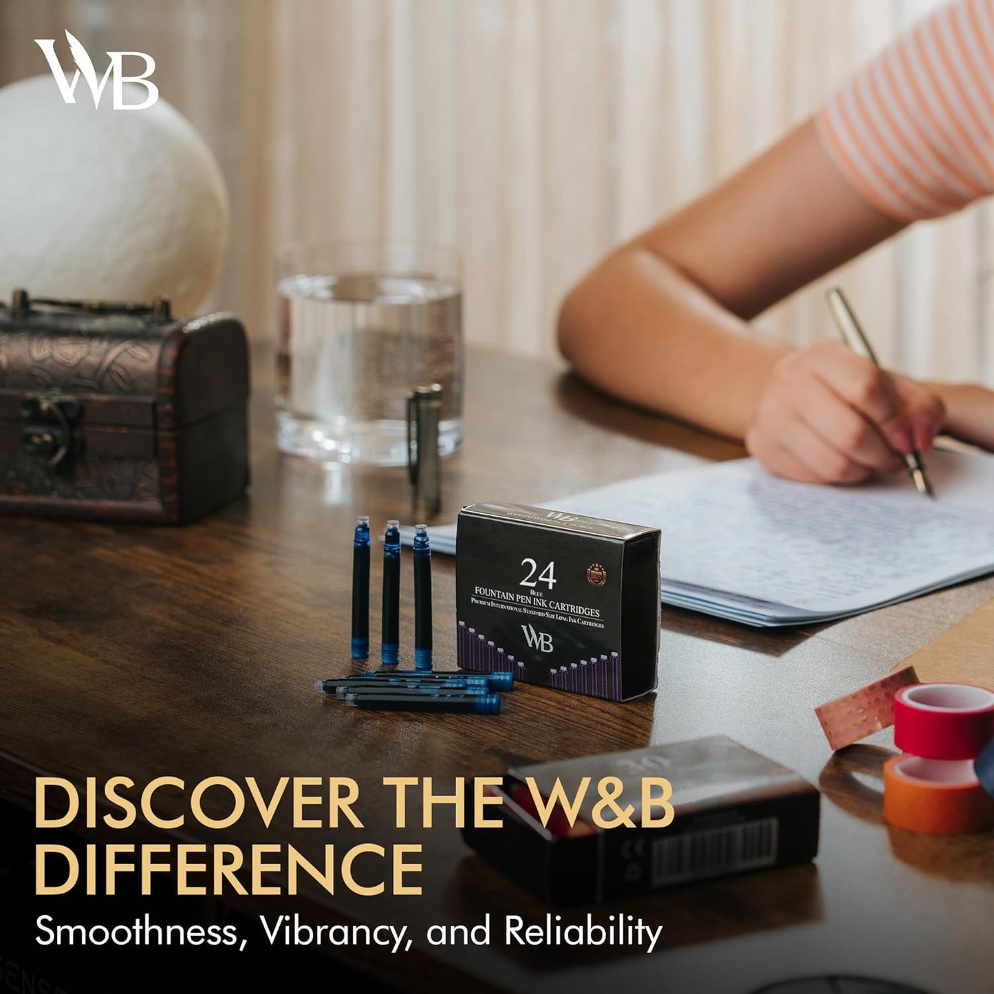 Wordsworth & Black 24 Pack Fountain Pen Ink Refills - Set of 24 Blue Ink Cartridges