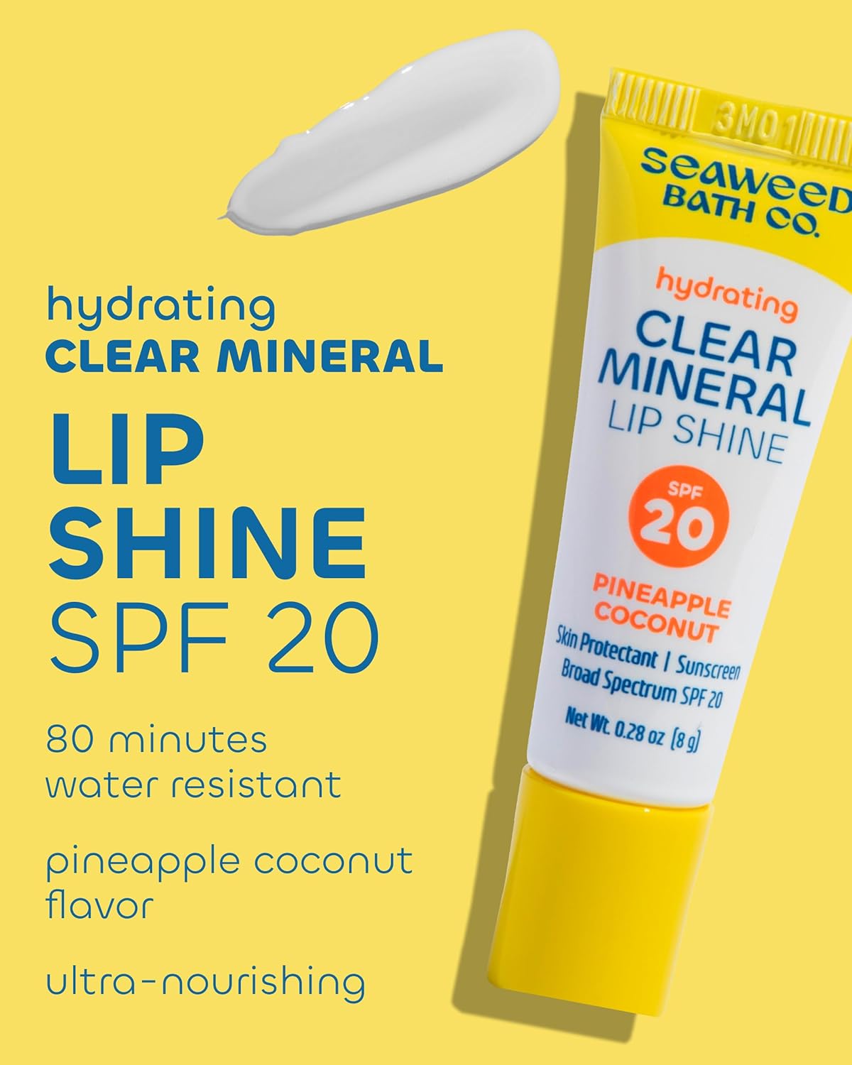 Seaweed Bath Co. Hydrating Clear Mineral Lip Shine - SPF 20 Sunscreen Zinc Oxide Lip Balm- 0.28 oz
