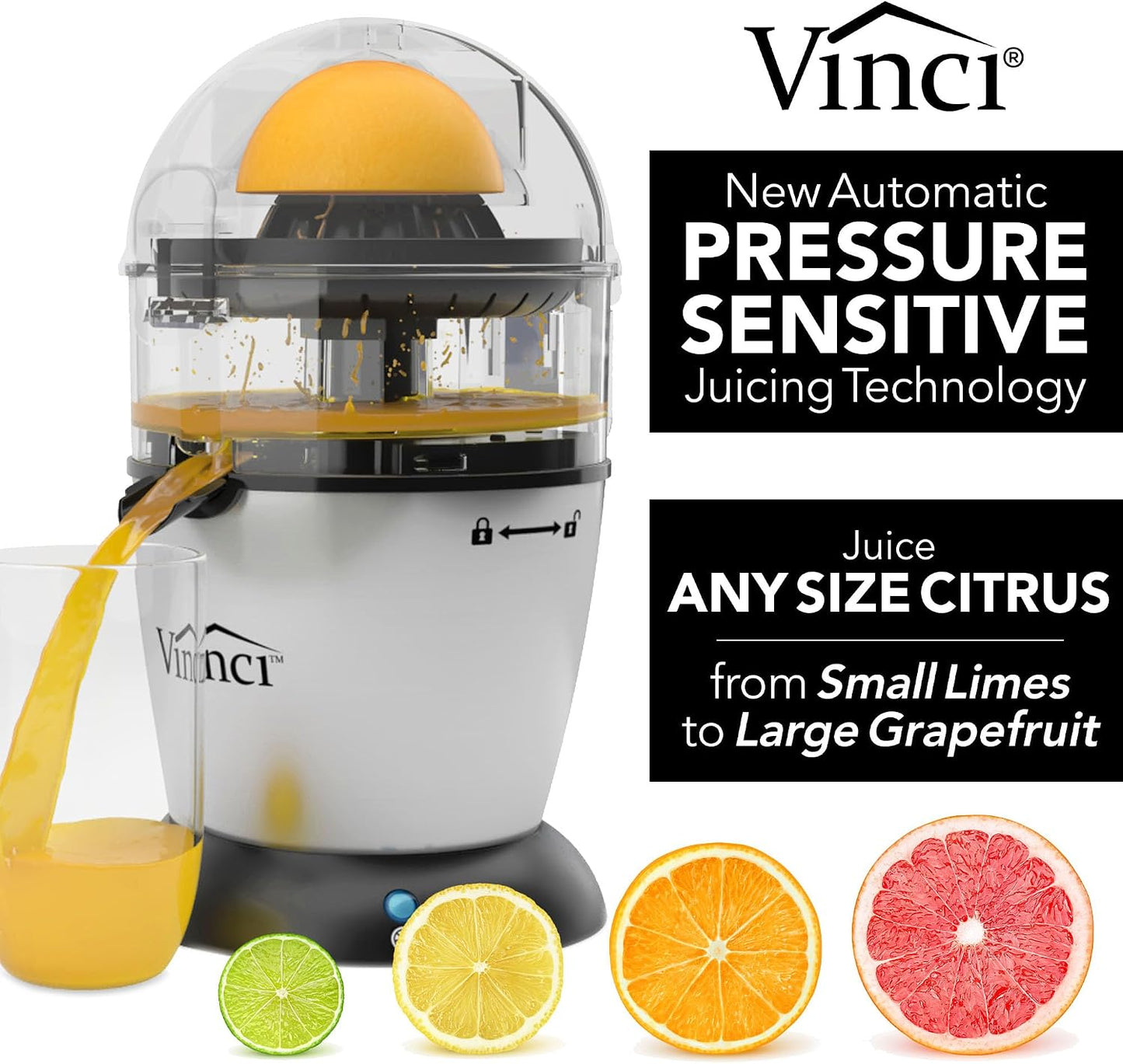 Vinci Electric Juicer, Hands Free Automatic Compact Citrus Press Machine