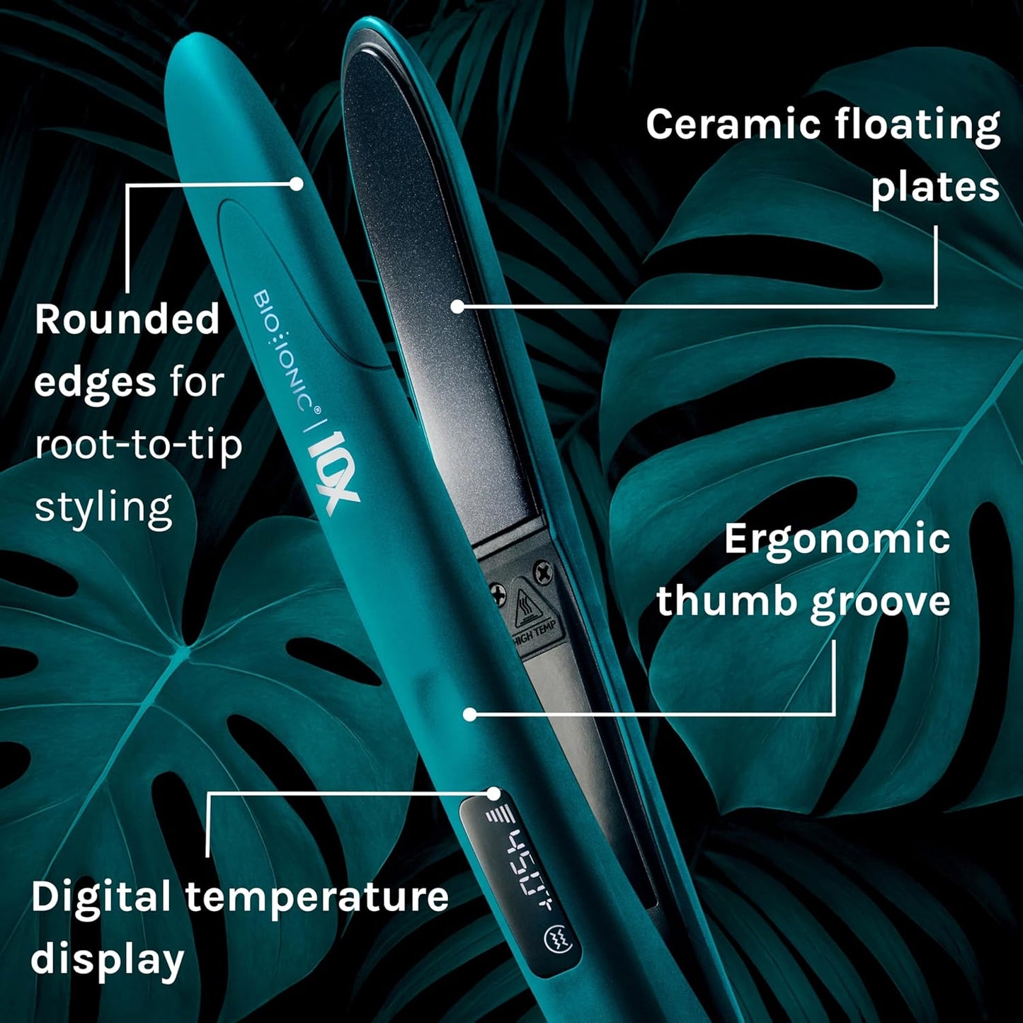 Bio Ionic 10X Styling Iron, Hair Straightener with 1" Sonic Vibrating Plates, Flat Iron with Ion Generating Mineral Complex..
