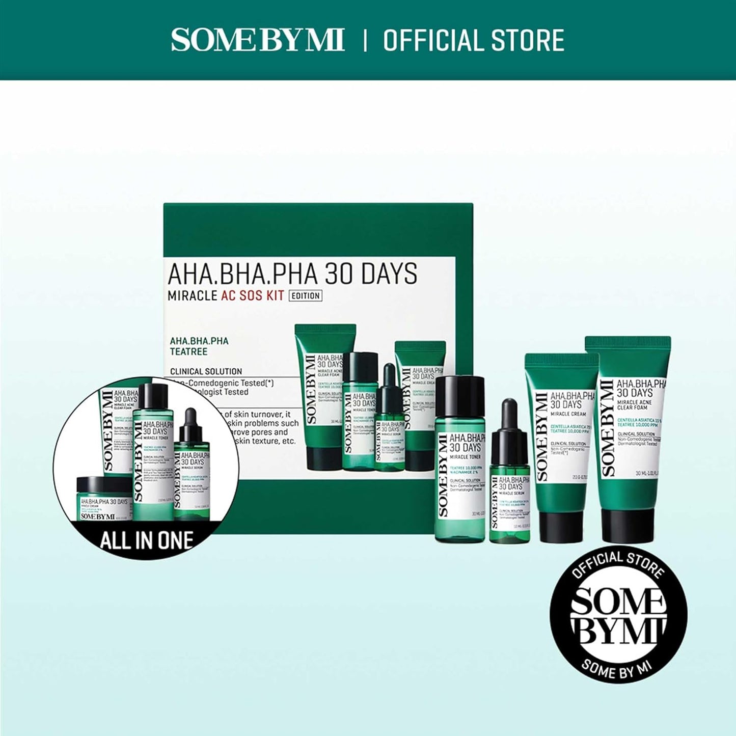 SOME BY MI AHA BHA PHA 30Days Miracle AC SOS Kit - Toner 1.01Oz, Serum 0.33Oz, Cream 0.7Oz, Foam 1.01Oz..